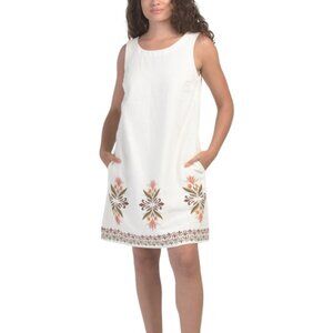 RACHEL ZOE Linen Blend Trapeze Border Print Mini Dress